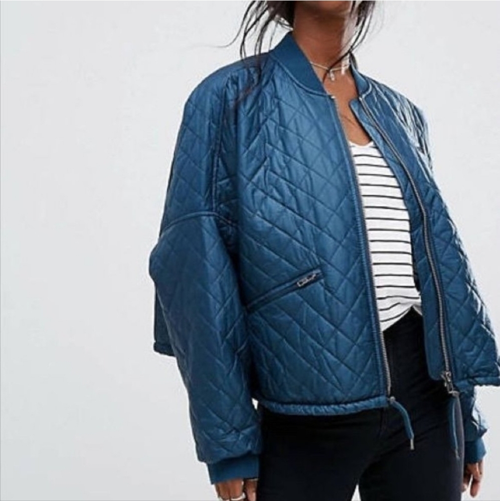 Free People Oversized Easy Quilted Bomber Flight Jacket Coat Zip Up Size Large - Picture 2 of 7